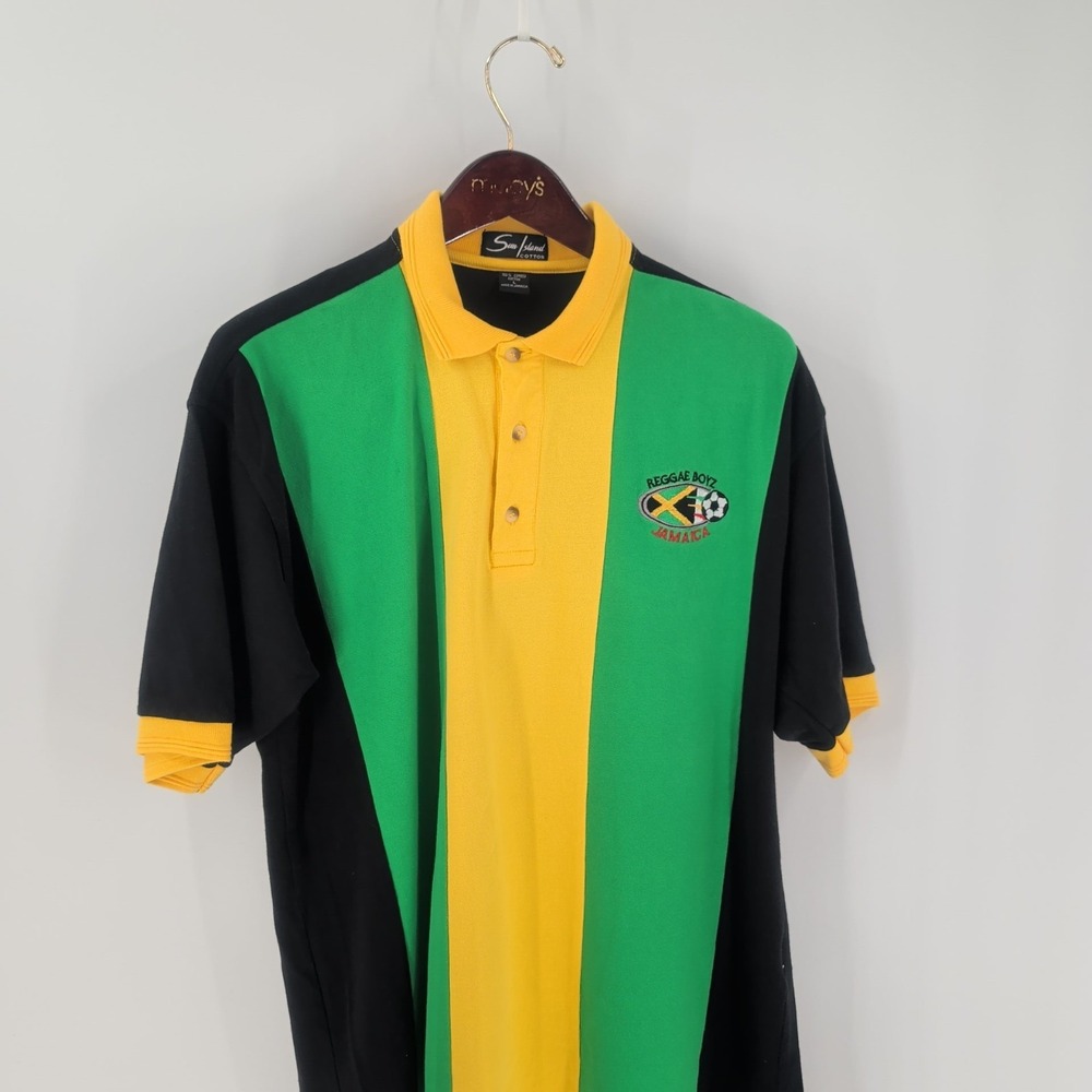 Vintage‎ Sun Island Reggae Boyz Jamaica Soccer Polo Shirt Multicolor Size L